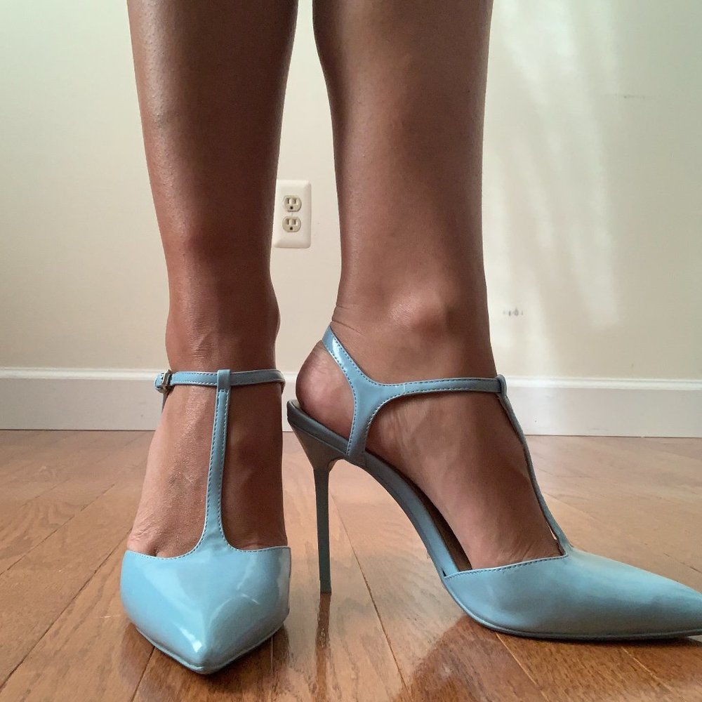 ZARA Baby Blue T-Strap Stiletto Heel
